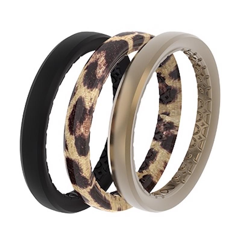 Groove Life Women Leopard Round Stackable Rings Silicone Water Resistant Size 8