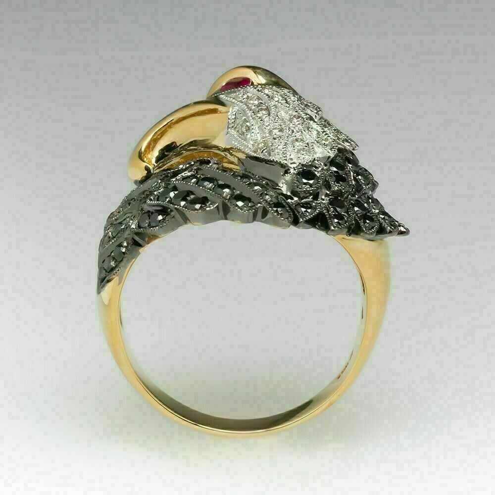 3Ct Round Cut Simulated Ruby Men’s Black Kite Ring 14k Yellow Gold Plated Silver