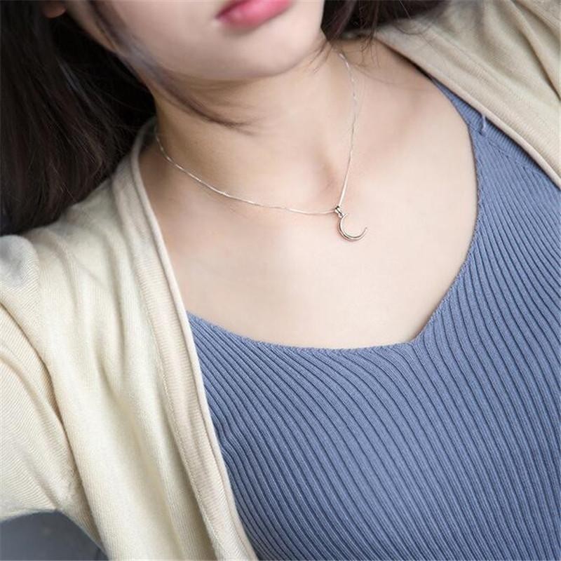 925 Sterling Silver Crescent Moon Pendant Necklace Dainty Clavicle Chain Gift