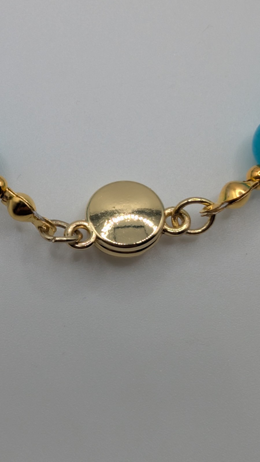 Blue Amazonite Beaded Bracelet With Gold Tone Magnetic Clasp 8 Inch