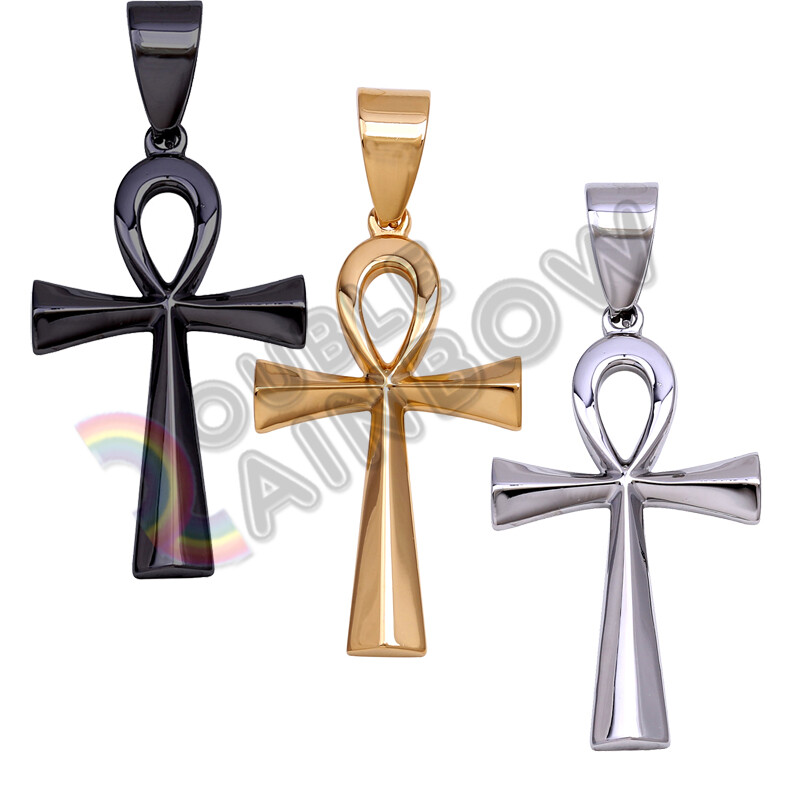 Men’s Stainless Steel Ankh Cross Gold Silver Black Pendant P47