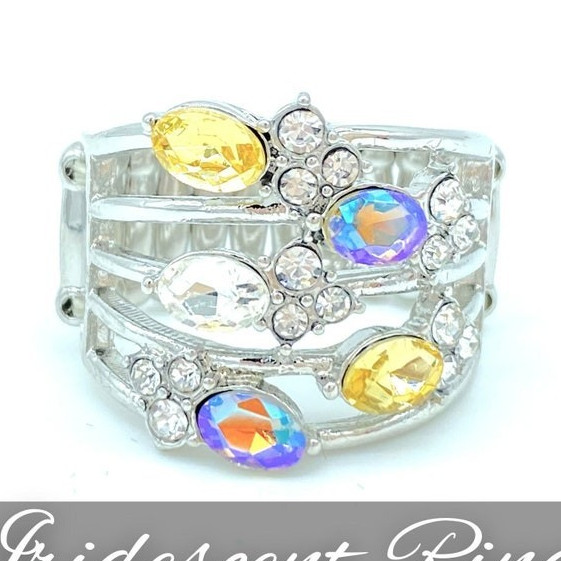 Paparazzi Silver Tone Iridescent Multicolor Oval Crystal Cocktail Ring 6-10