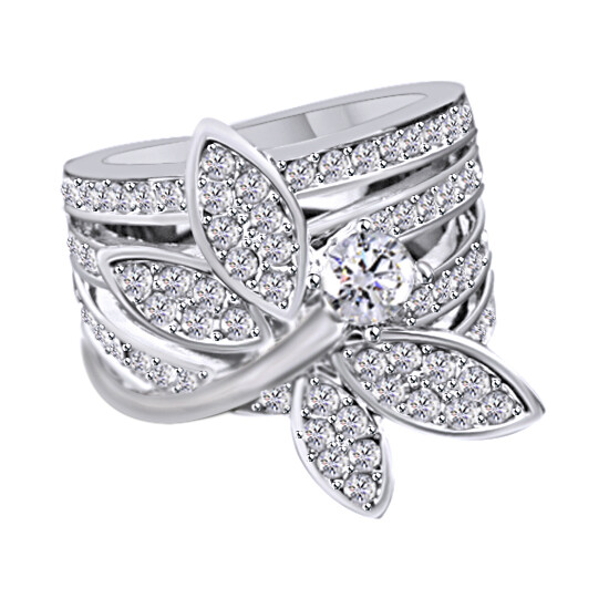 2.38 Ct Dragonfly Engagement Ring Simulated Diamond 14K White Gold Plated