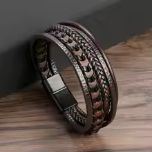 Men’s Braided Leather Bracelet Multilayer Rope Magnetic Clasp Punk Jewelry