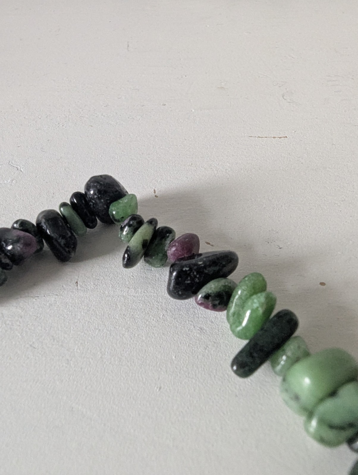 Ruby Zoisite Anyolite Chip Necklace 34″ Natural Gemstone Beaded Long Necklace