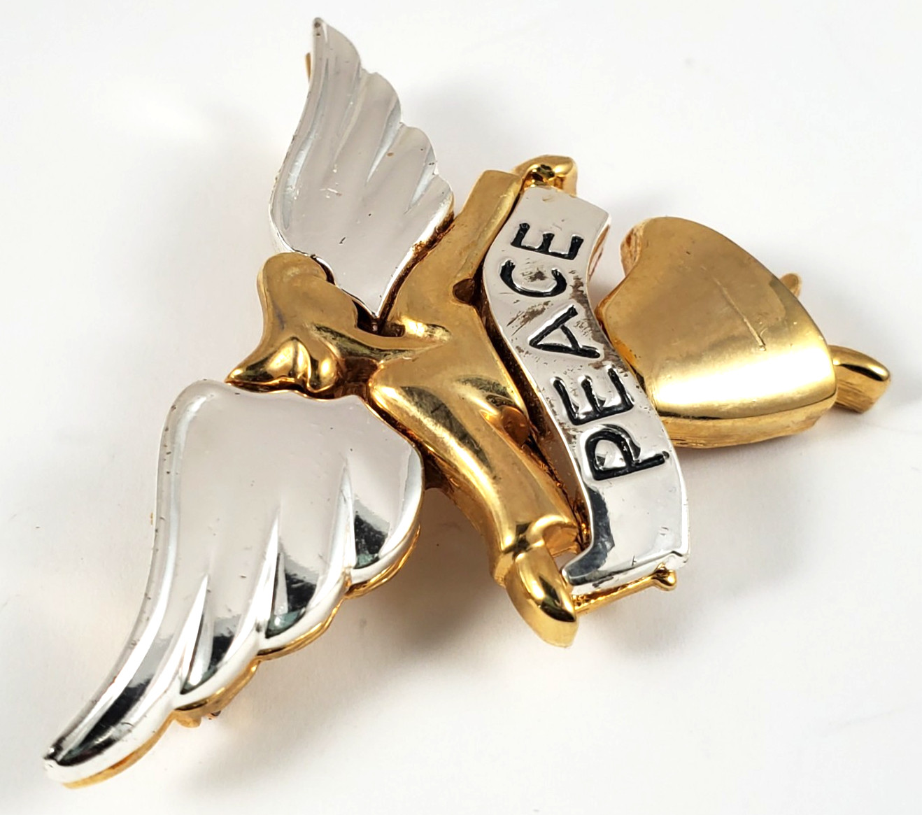 Vintage Allison Reed Signed Angel Brooch Pin Peace Banner Mixed Metal