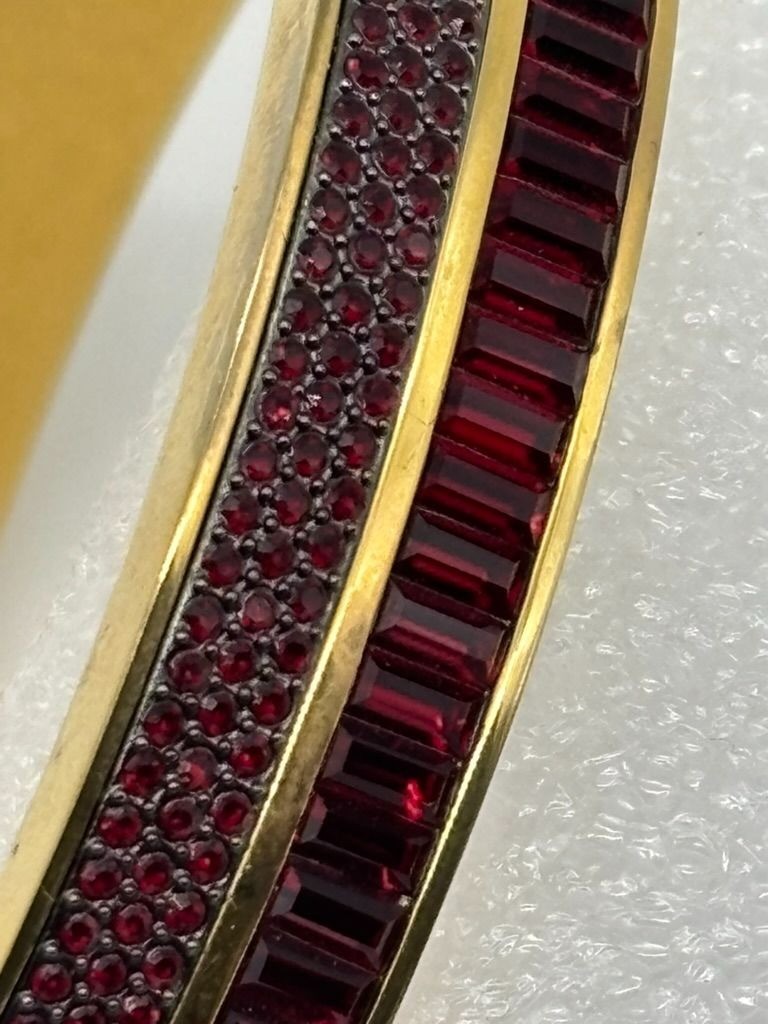 Michael Kors Color Crush Hinged Bangle Cuff Garnet Colored Baguette Pave Crystal