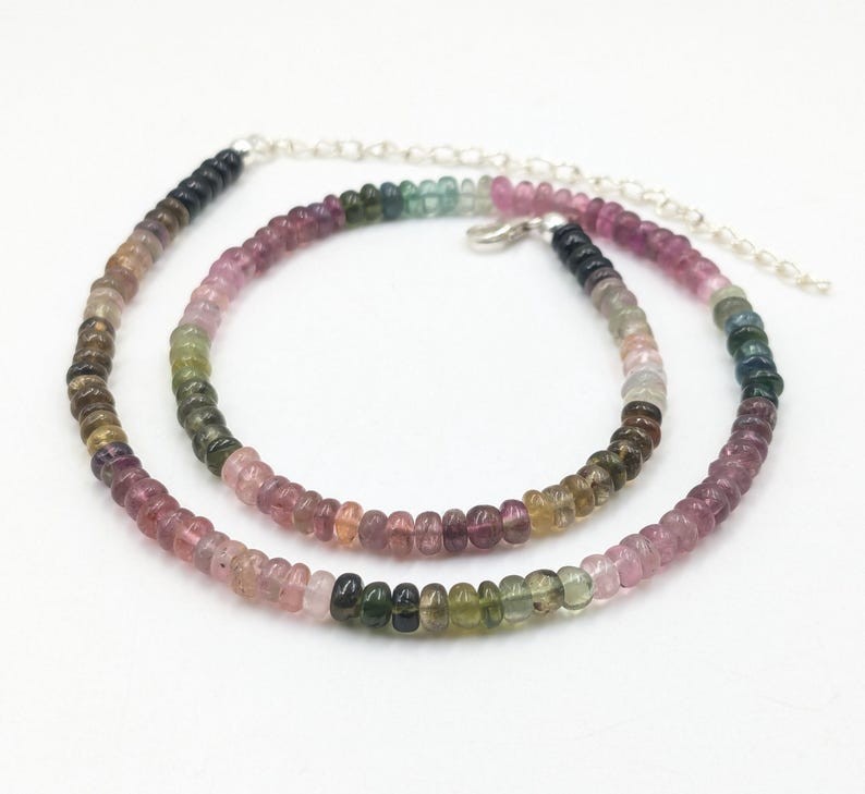 Multi Tourmaline Smooth Rondelle Gemstone Beads Self – Confidence Necklaces 32”