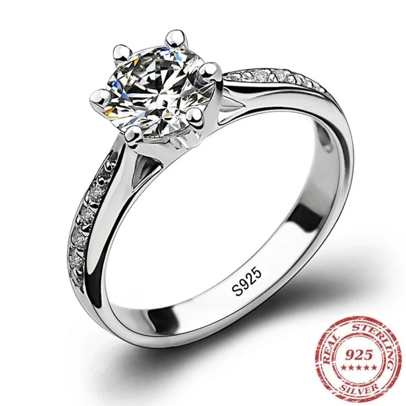 Luxury 925 Sterling Silver Classic Ring for Women Six Claw Jewelry Simple 70Ct D