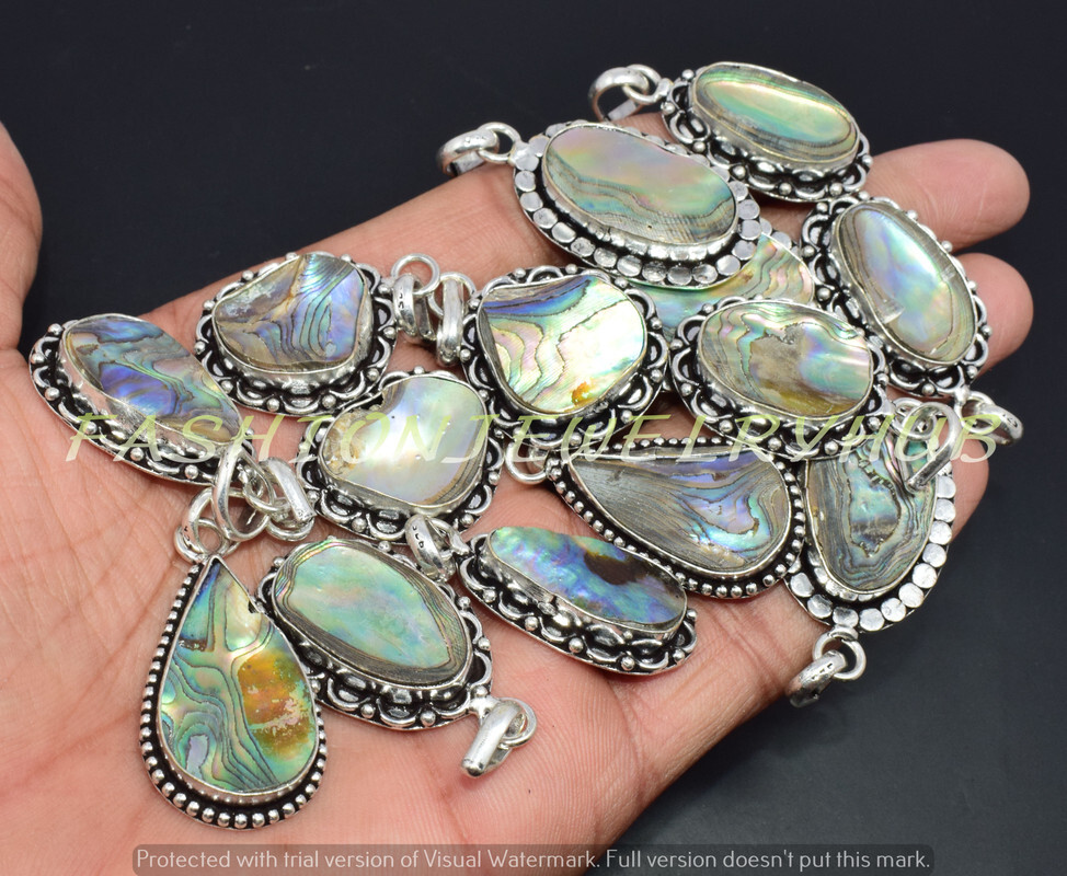 Abalone Shell Gemstone Ethnic Handmade 5pcs Lot 925 Silver Plated Jewelry