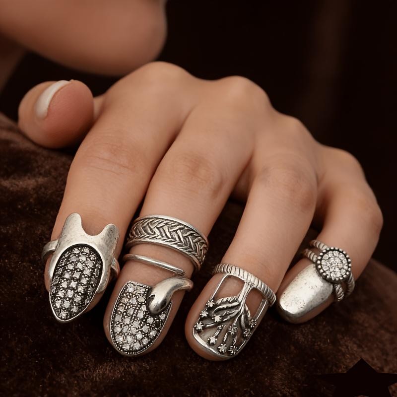 Elegant Nail Ring 4 Pack Set Adjustable Opening Size for Daily Wear, Party, Gift