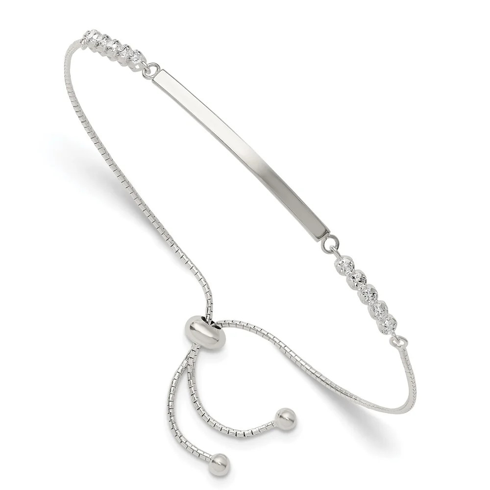 Sterling Silver With CZ Adjustable ID Bracelet