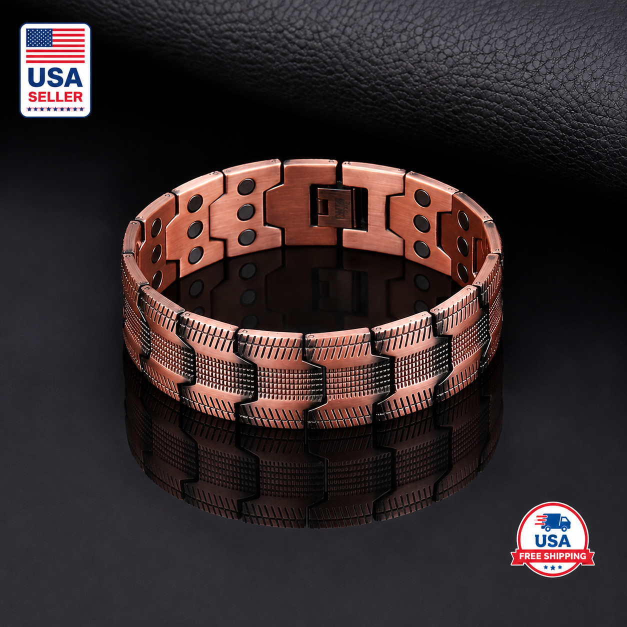 GMOX Men’s Copper Bracelet,3X Strength 99.99% Copper Magnetic Adjustable Length