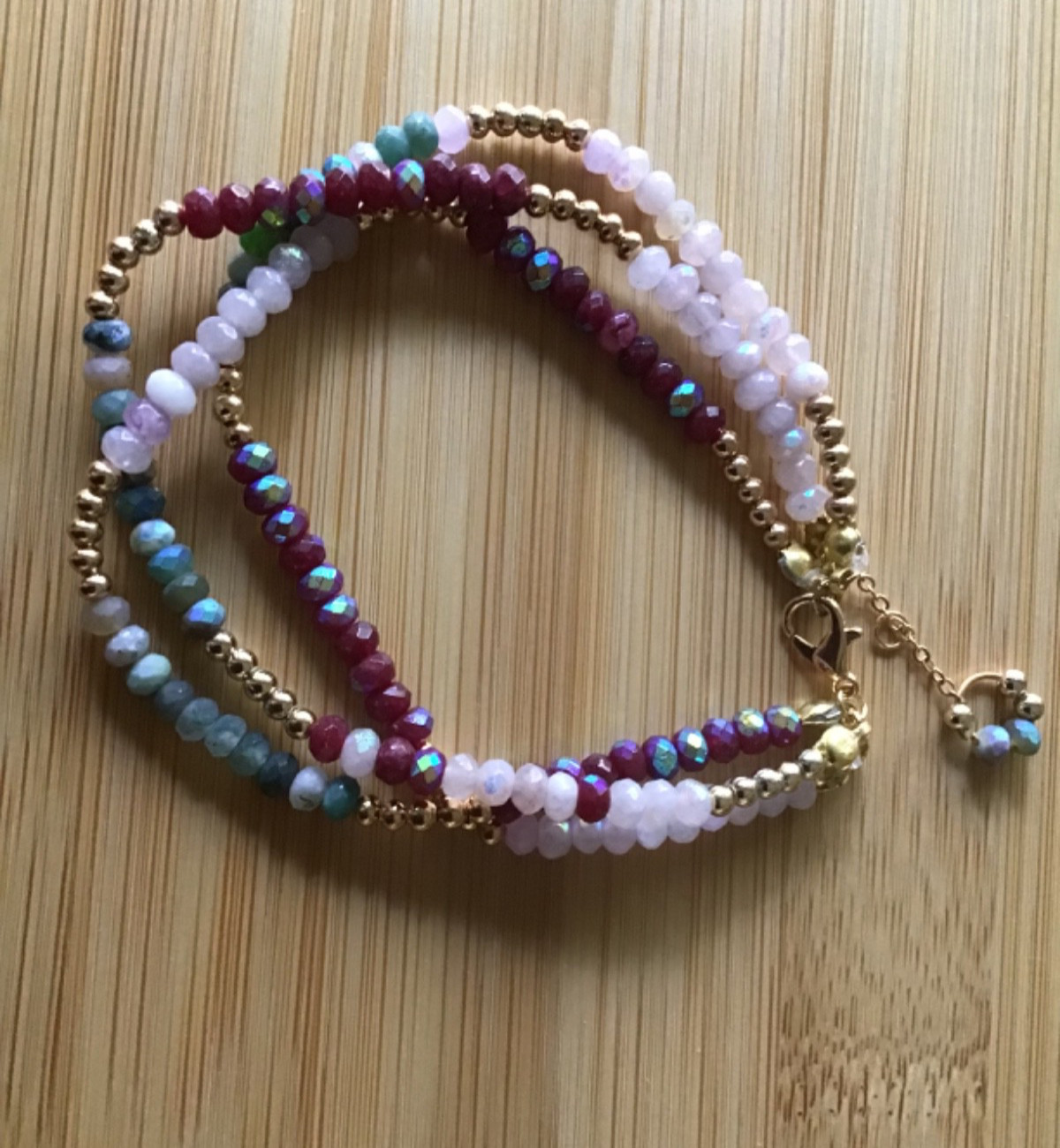 Handmade Elegant Plum, Green & Gold Bracelet