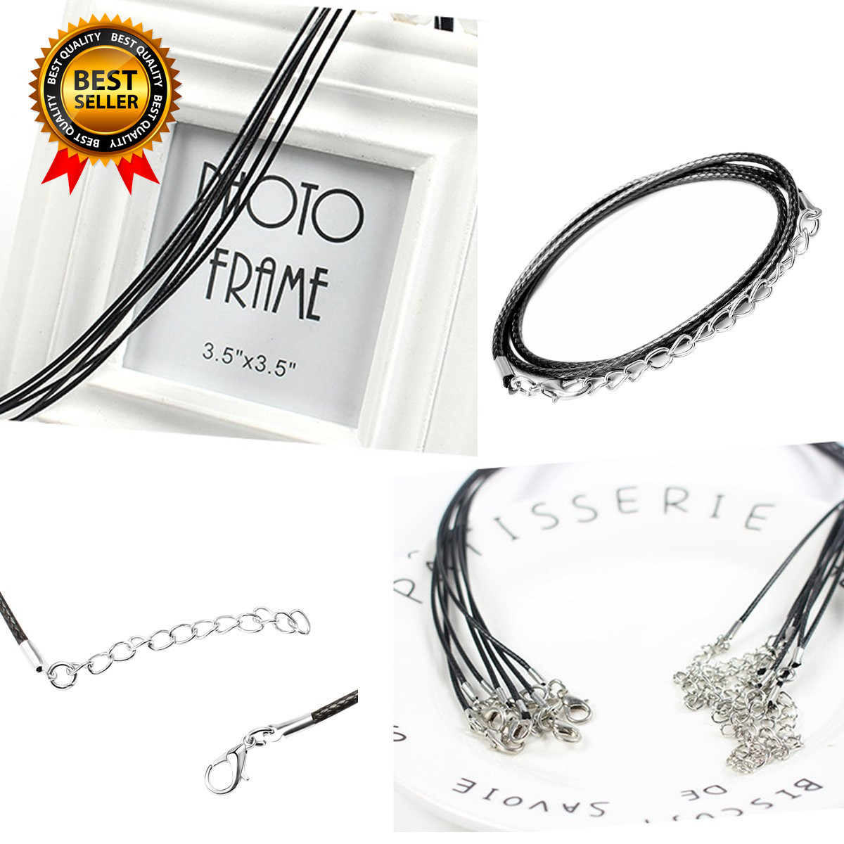 100 Pcs 2.0Mm Black Necklace Cord with Lobster Claw Clasp for DIY Jewelry Making