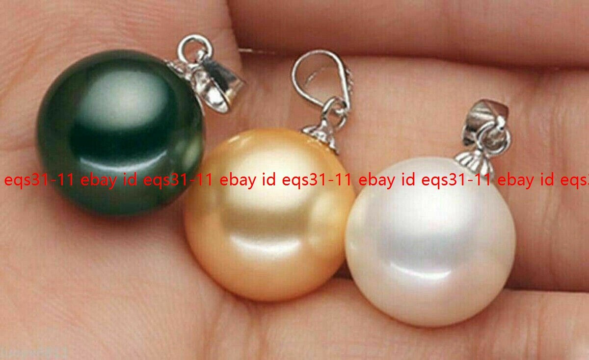 3 Pcs 8-16MM South Sea Round Shell Pearl 925 Silver Pendant Necklace 17-24”
