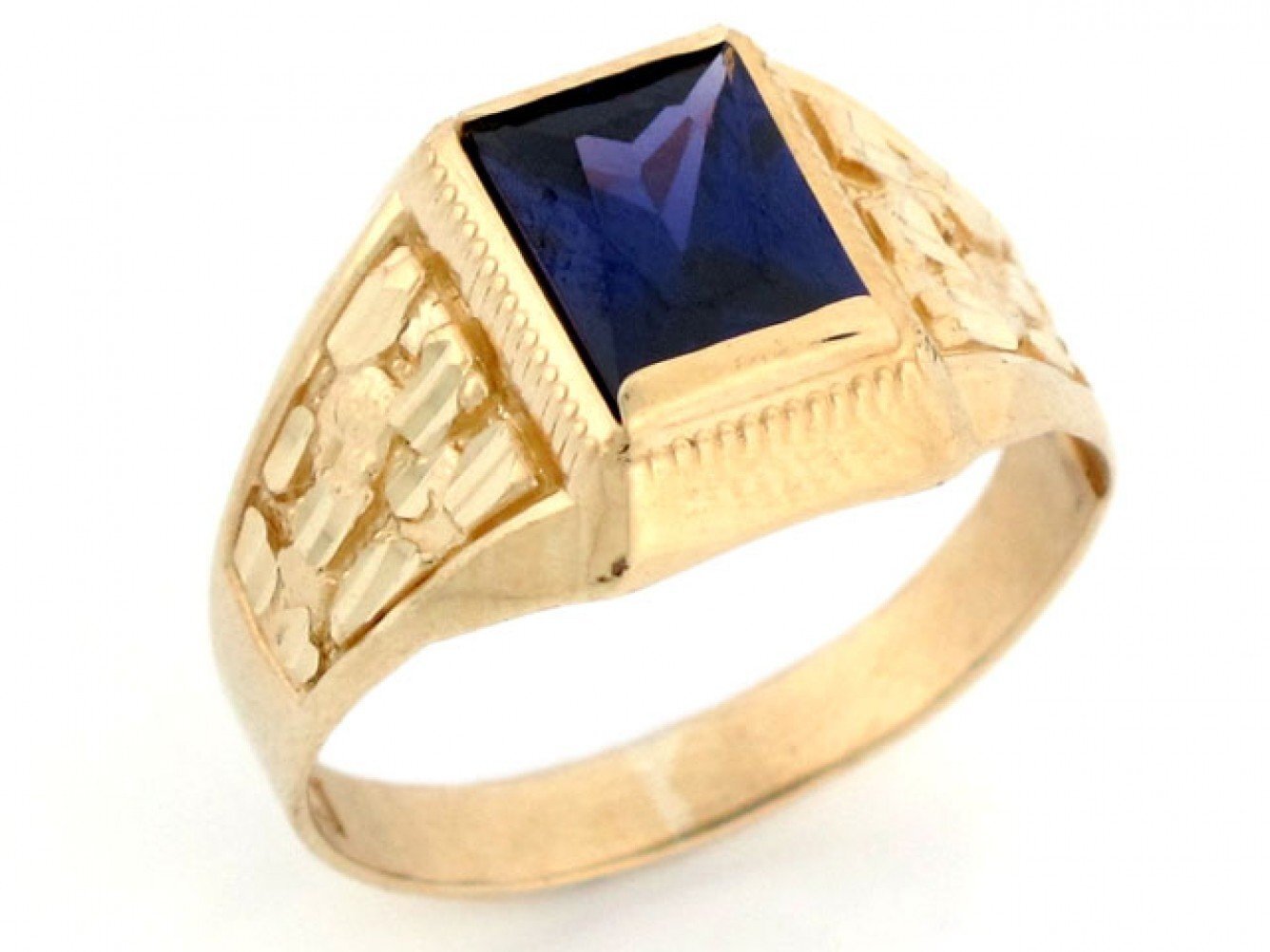 10k Solid Gold Simulated Amethyst February Birthstone Nugget Ring
