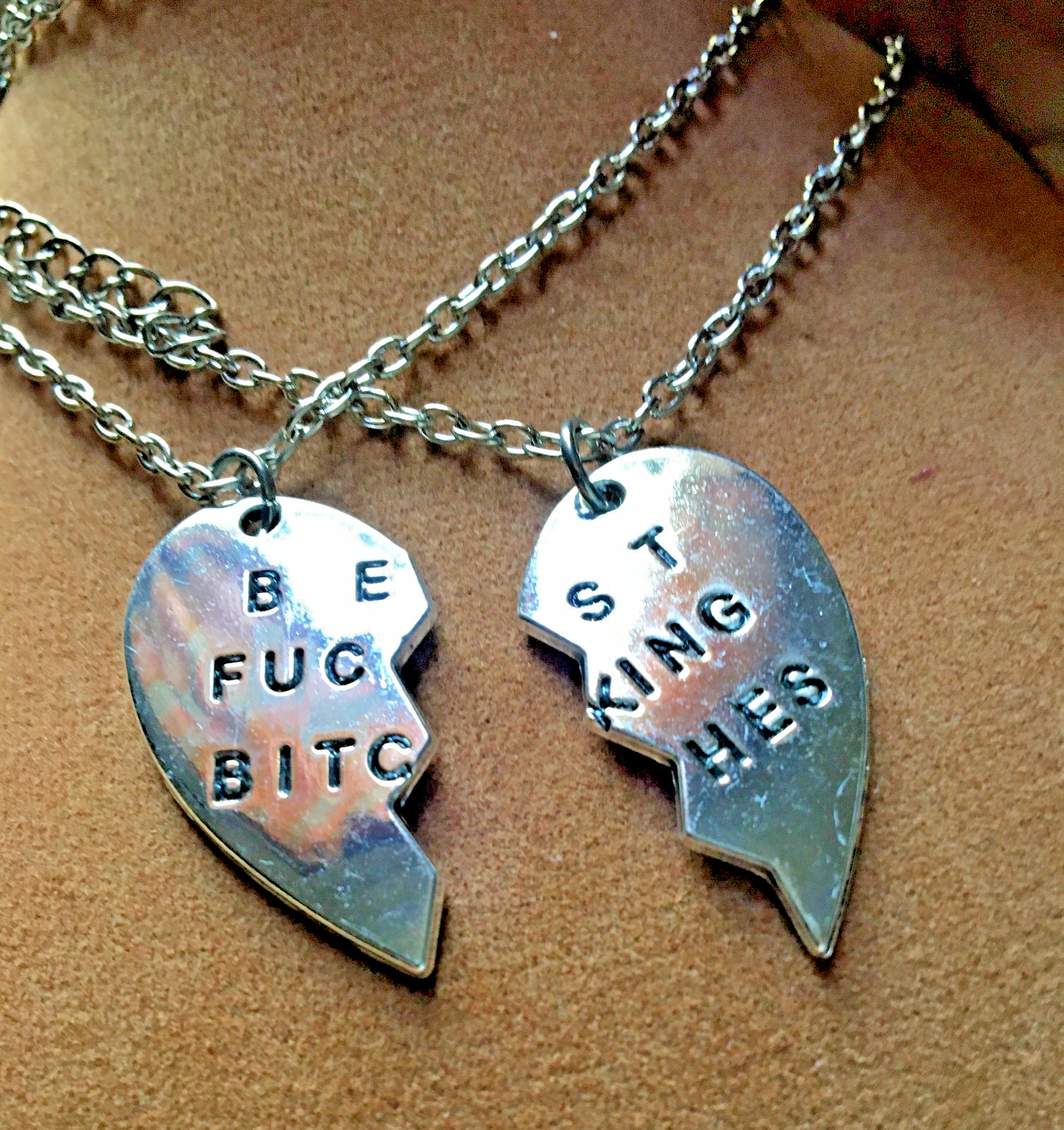 BEST F**CKING BITCHES – NAUGHTY WORDS STATEMENT -2 PENDANTS 24″ Chains – New