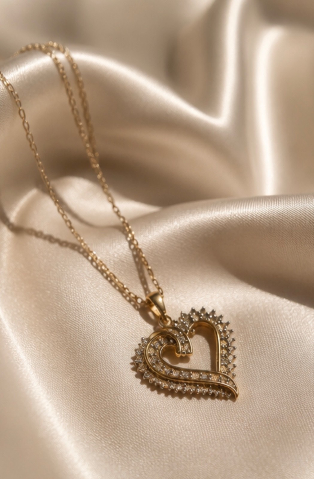 Gold plated diamond heart shaped necklace 925 sterling silver stamped