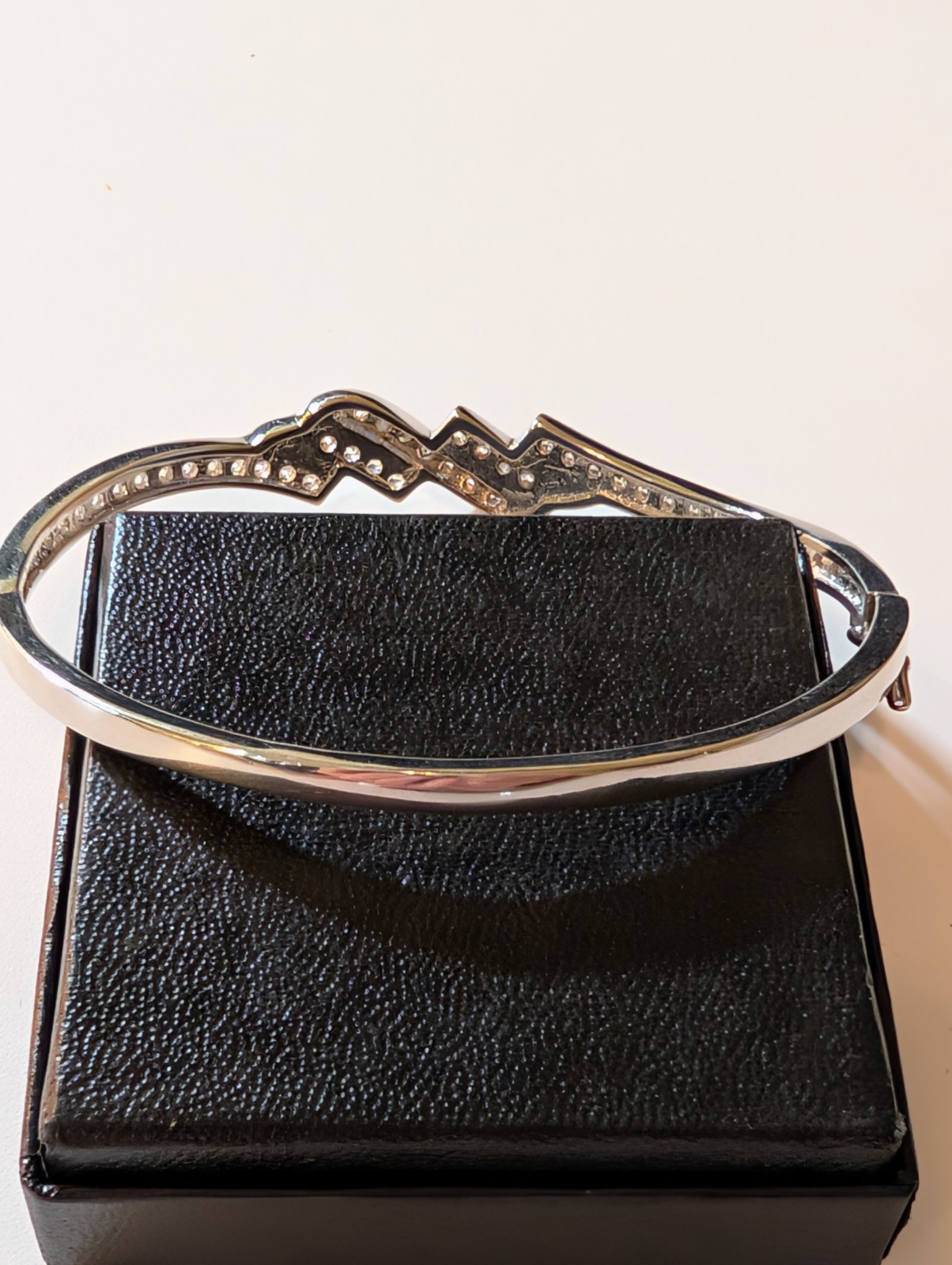 Sterling Silver CZ Wave Design Bangle Bracelet Hook Closure