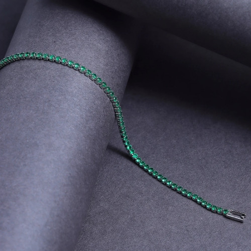 Valentine Gift Tennis Bracelet Round Simulated Emerald Stainless Steel