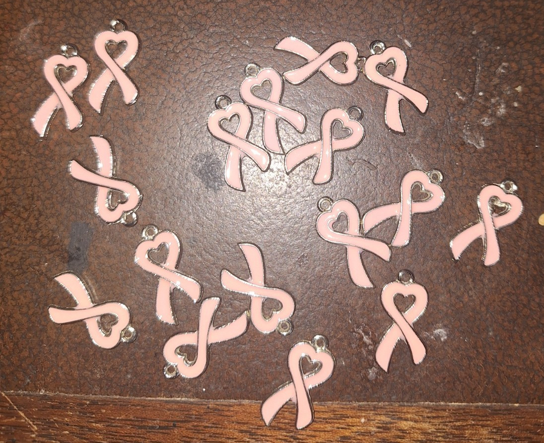 LOT 18 Pink Ribbon charms – 3/4″ x 1/4″ BREAST CANCER AWARENESS