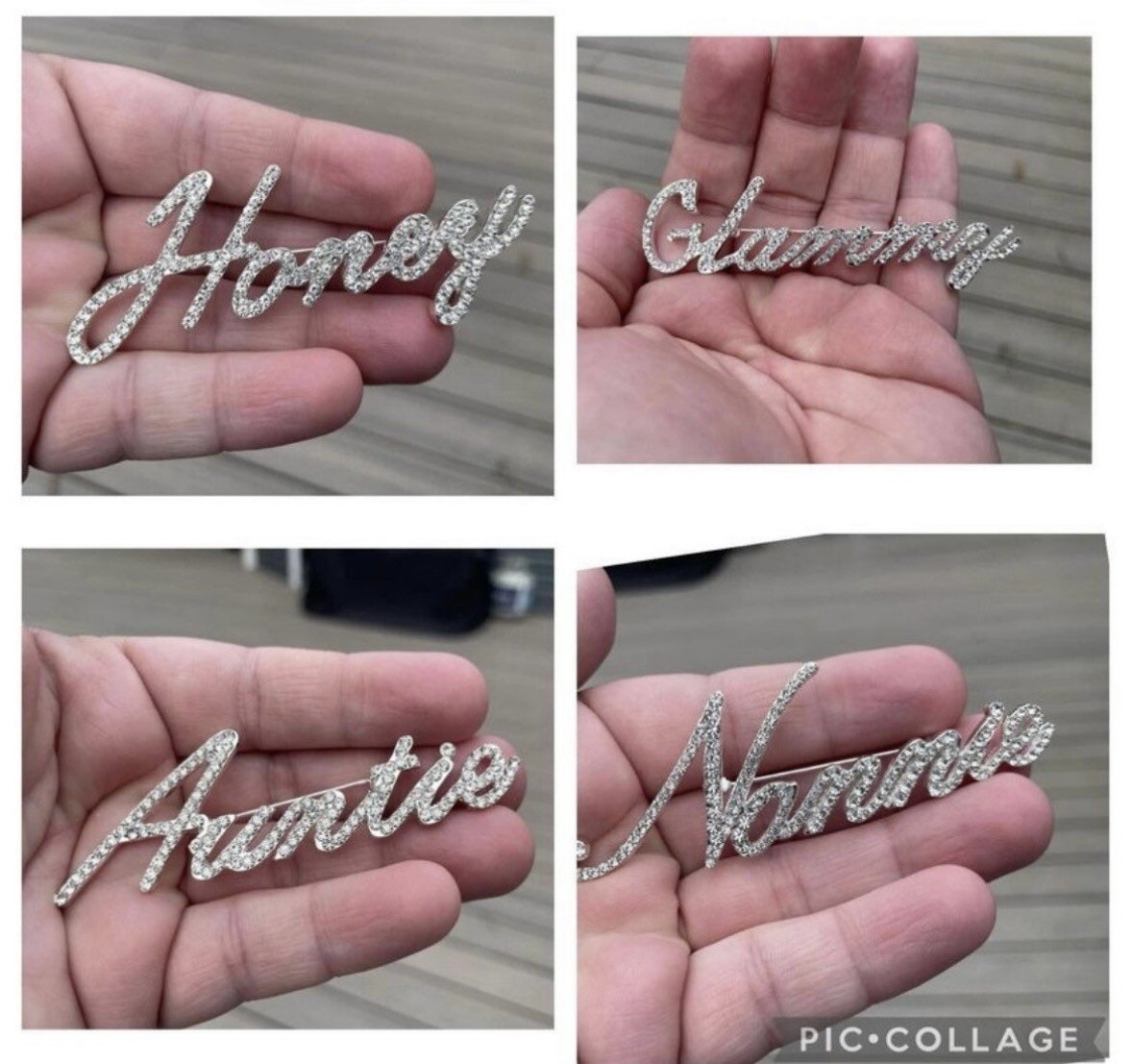 Print Font Clear realtor brooch rhinestone pin jewelry gift NEW 3”