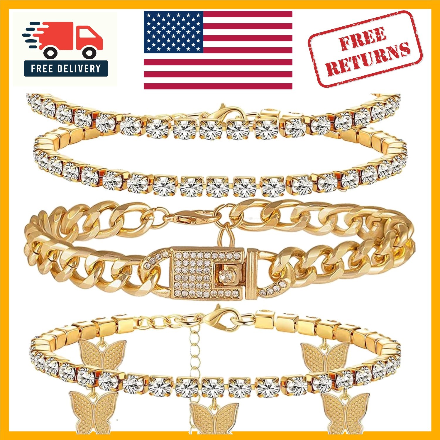Charming Beach-Ready Adjustable Anklet Set – Gold & Silver with Butterflies