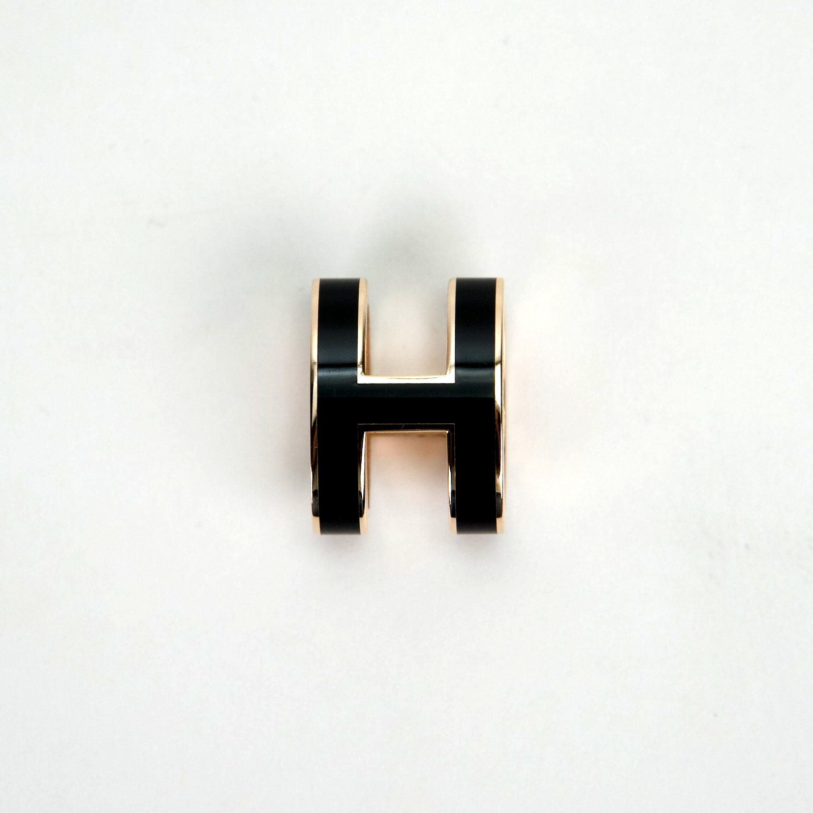 HERMES Mini Pop H Pendant Rose Gold Noir Enamel