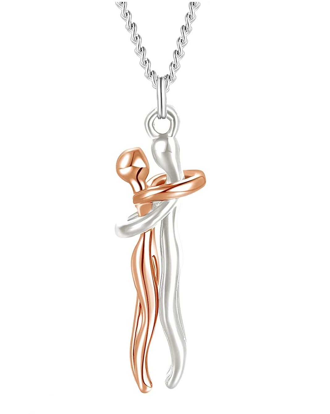 Love Hug Pendant Necklace Two Toned Affectionate Couple Hug Valentine’s Necklace