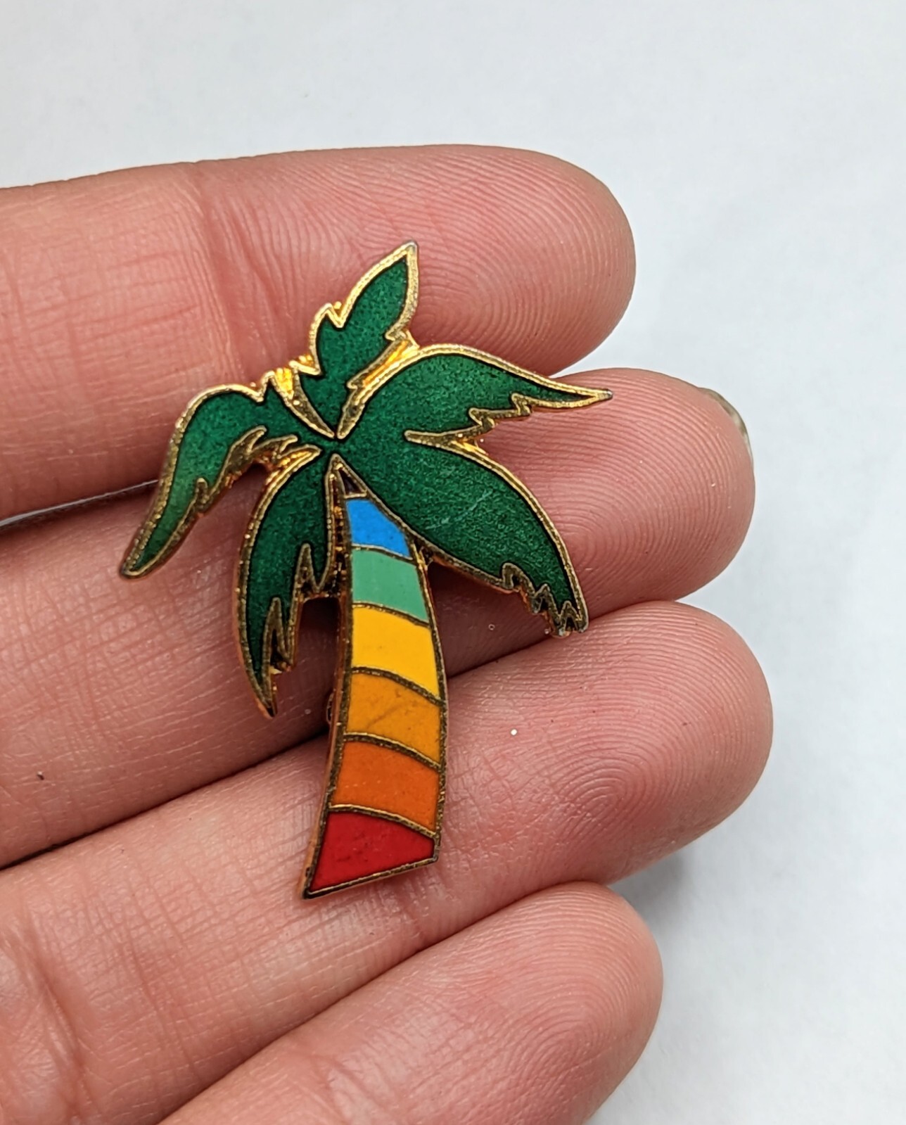 Palm Tree Rainbow Trunk Enamel Gold Tone Pride Chakra Pin Brooch