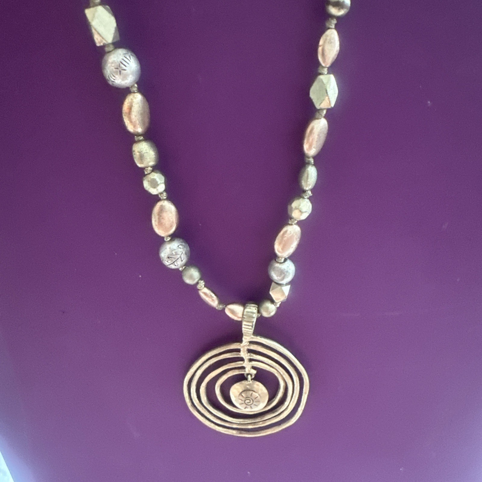 Sigrid Olsen Mixed Metal Spiral Pendant Beaded Statement Necklace 17” Boho