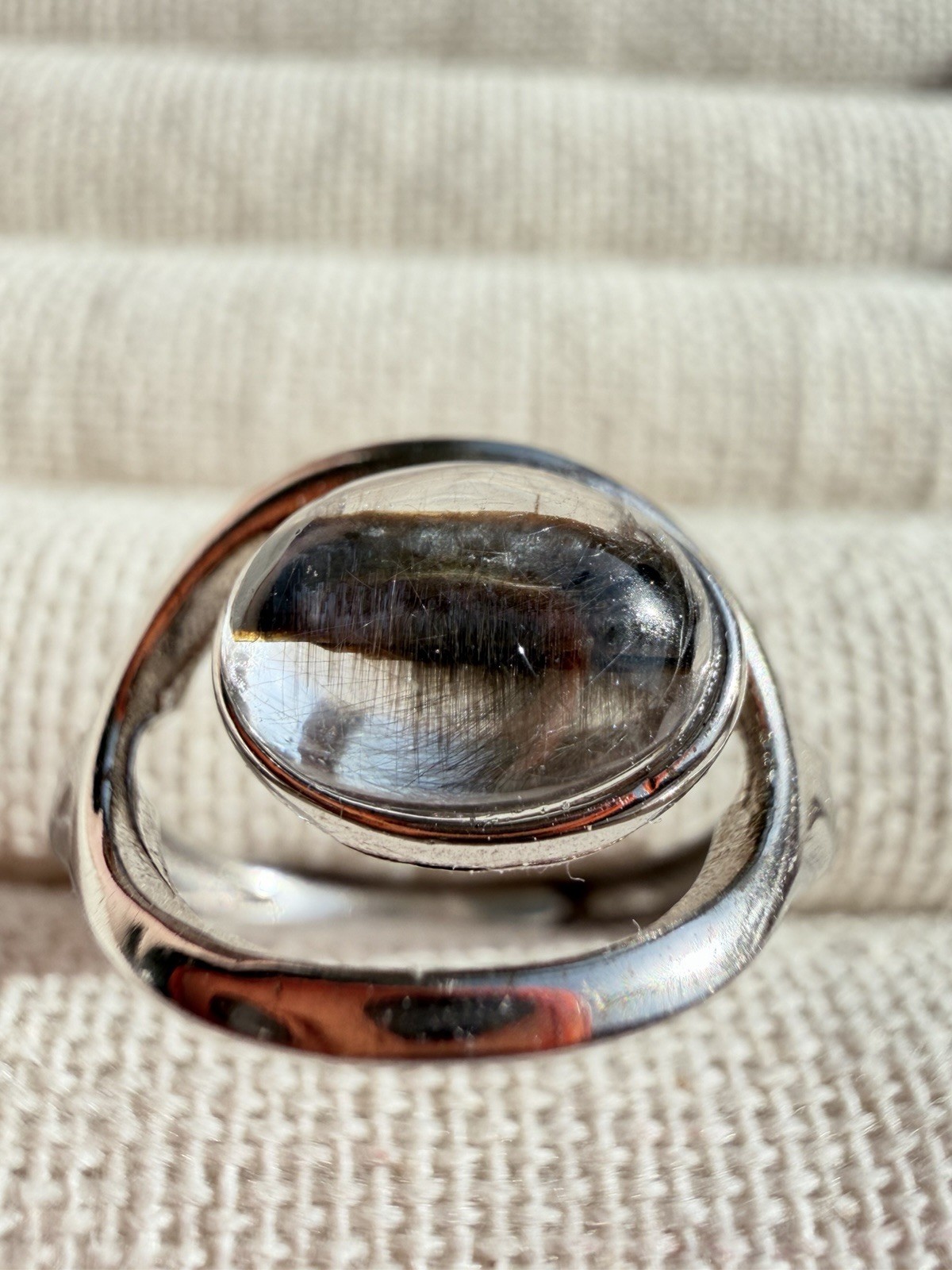 Adjustable s925 sterling silver ring Natural Brookite in Quartz 9.3*6.9MM