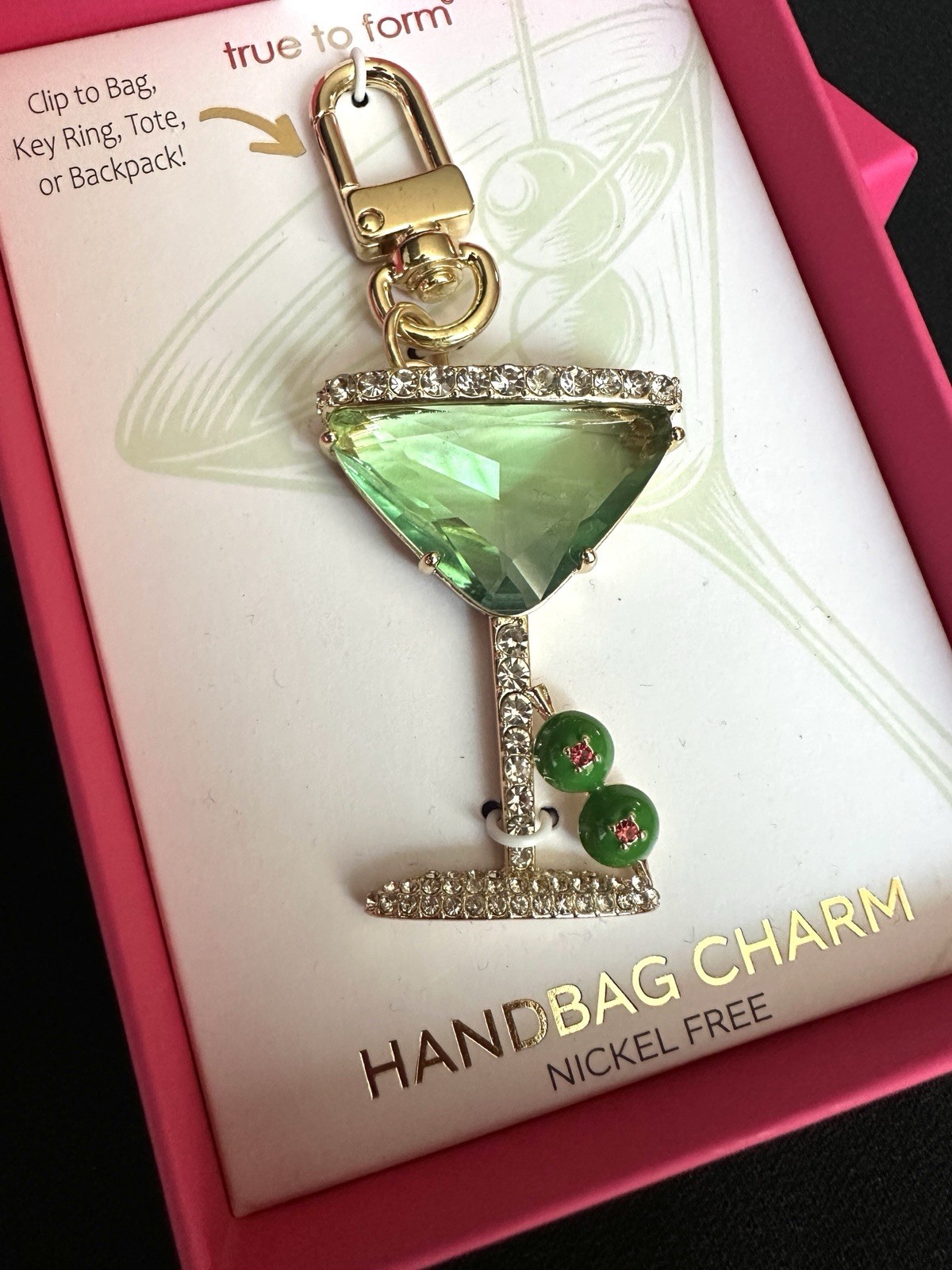 Fancy Bag Charm /Martini Cocktail /One Crystal Green