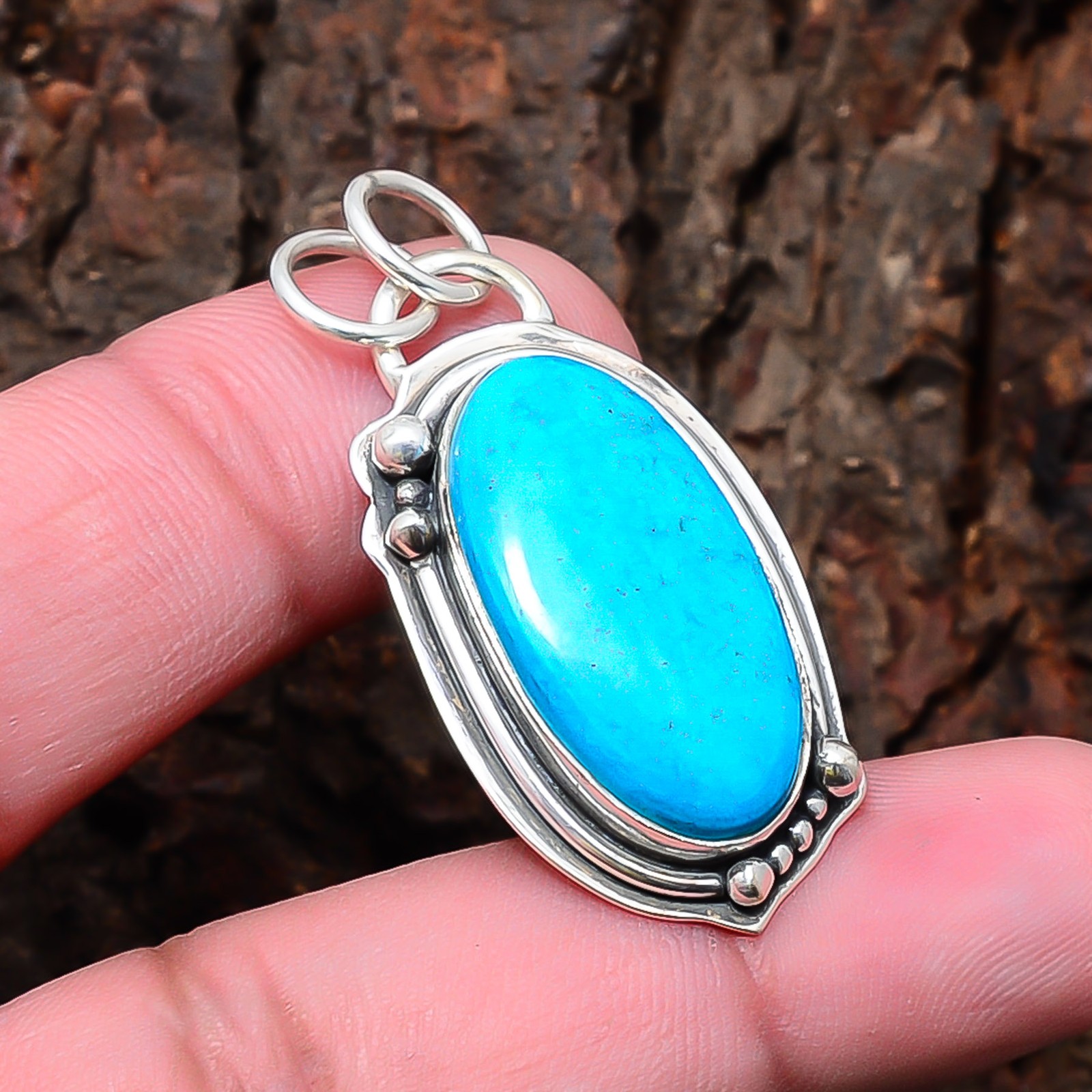 Magnesite Turquoise Gemstone 925 Sterling Silver Pendant 1.62″ P10893124013