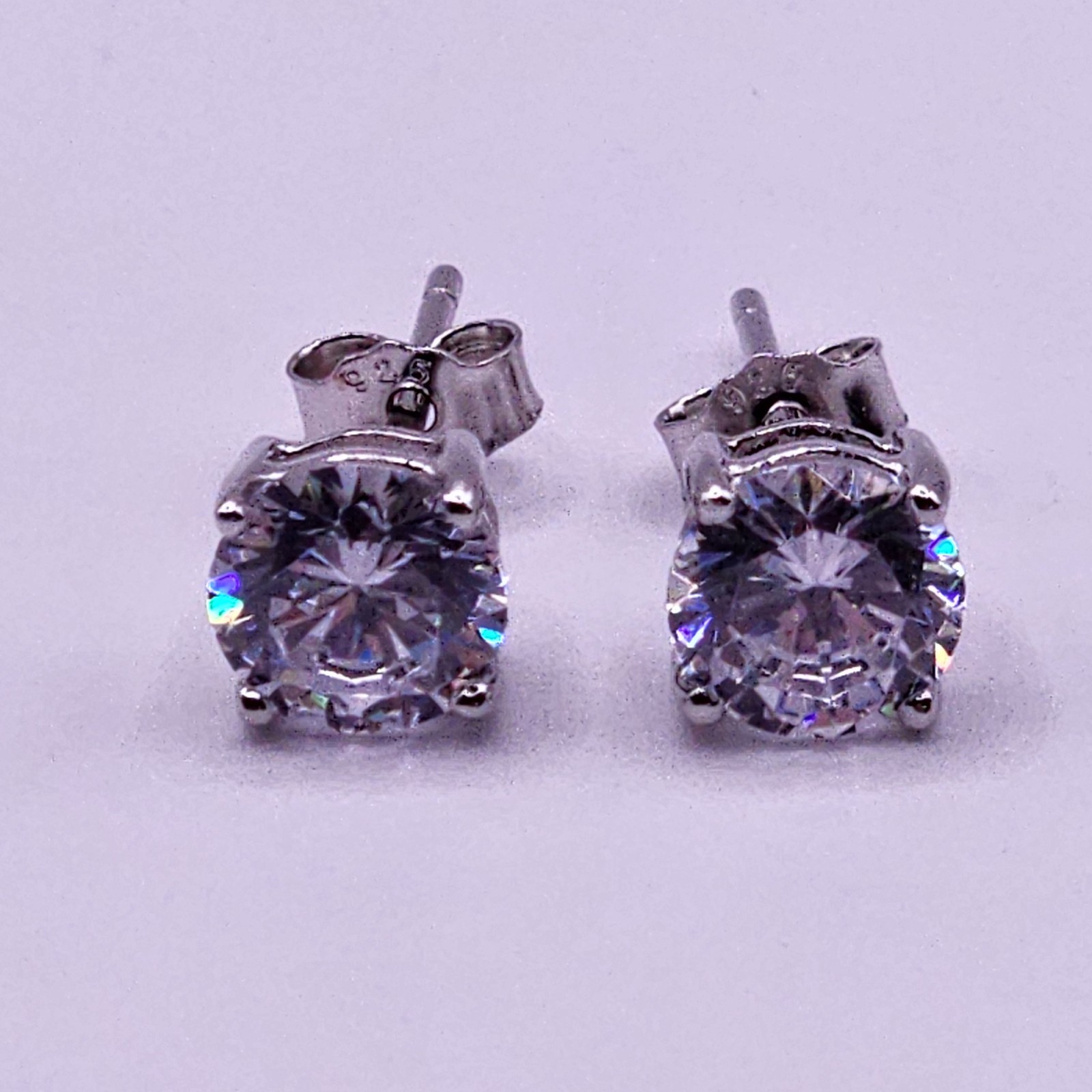 925 Sterling Silver Round CZ stud Earrings Rhodium Finish Friction Post 6mm