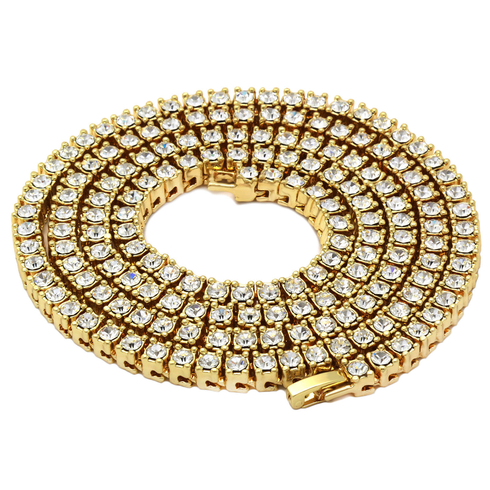 Mens 14k Gold Plated Cross 18″ Cubic-Zirconia Cuban & 24″ Tennis Chain Bad Bunny