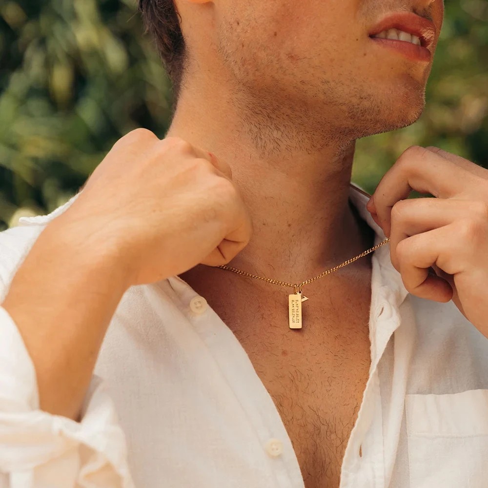 Custom Minimal Bar Name Necklace Engraved Text Pendant Couples Jewelry Gift