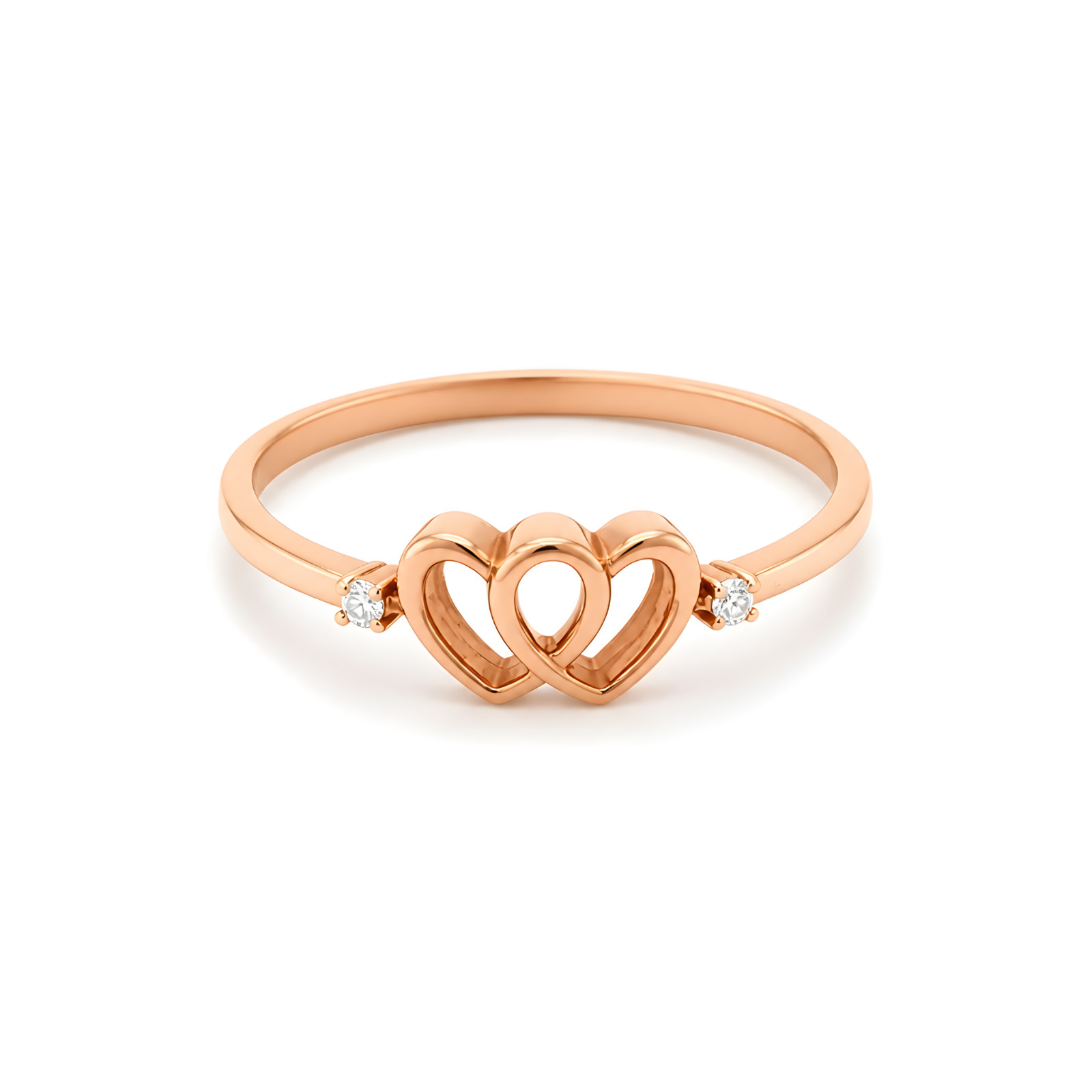 Romantic Double Heart Diamond Ring in 18K Rose Gold | IDT Certified Natural Diam