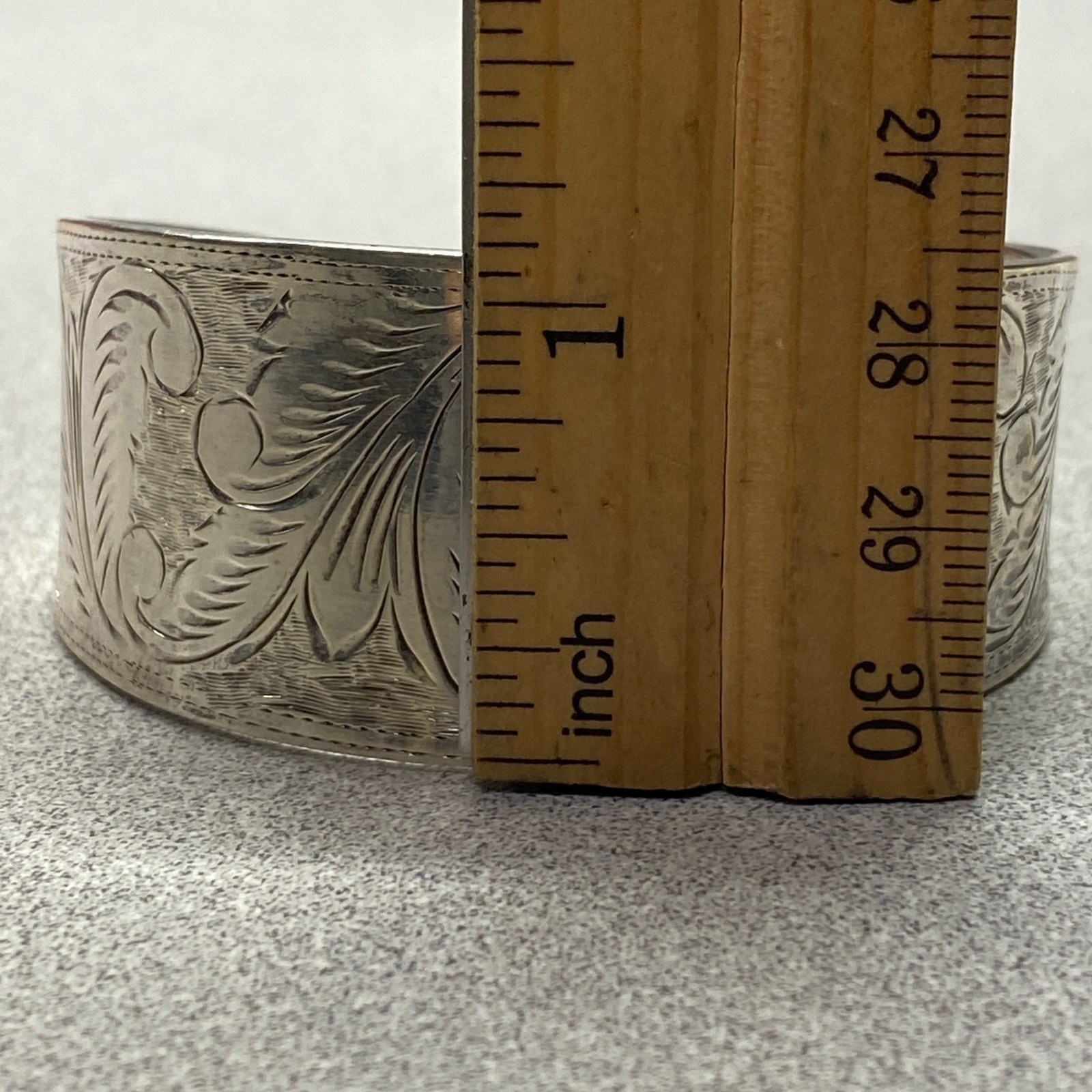 Vintage Sterling 925 Thailand Cuff Bracelet Ornate Floral Scroll Hand Engraved