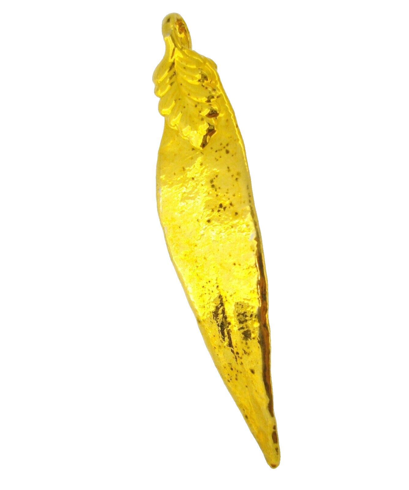 Pendant charm MAILE LEAF shiny gold plated 2 1/8 inches
