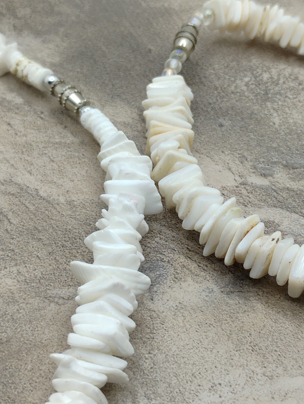 Vintage White Chipped Shell Choker Necklace & Anklet Set Beach Surfer Boho