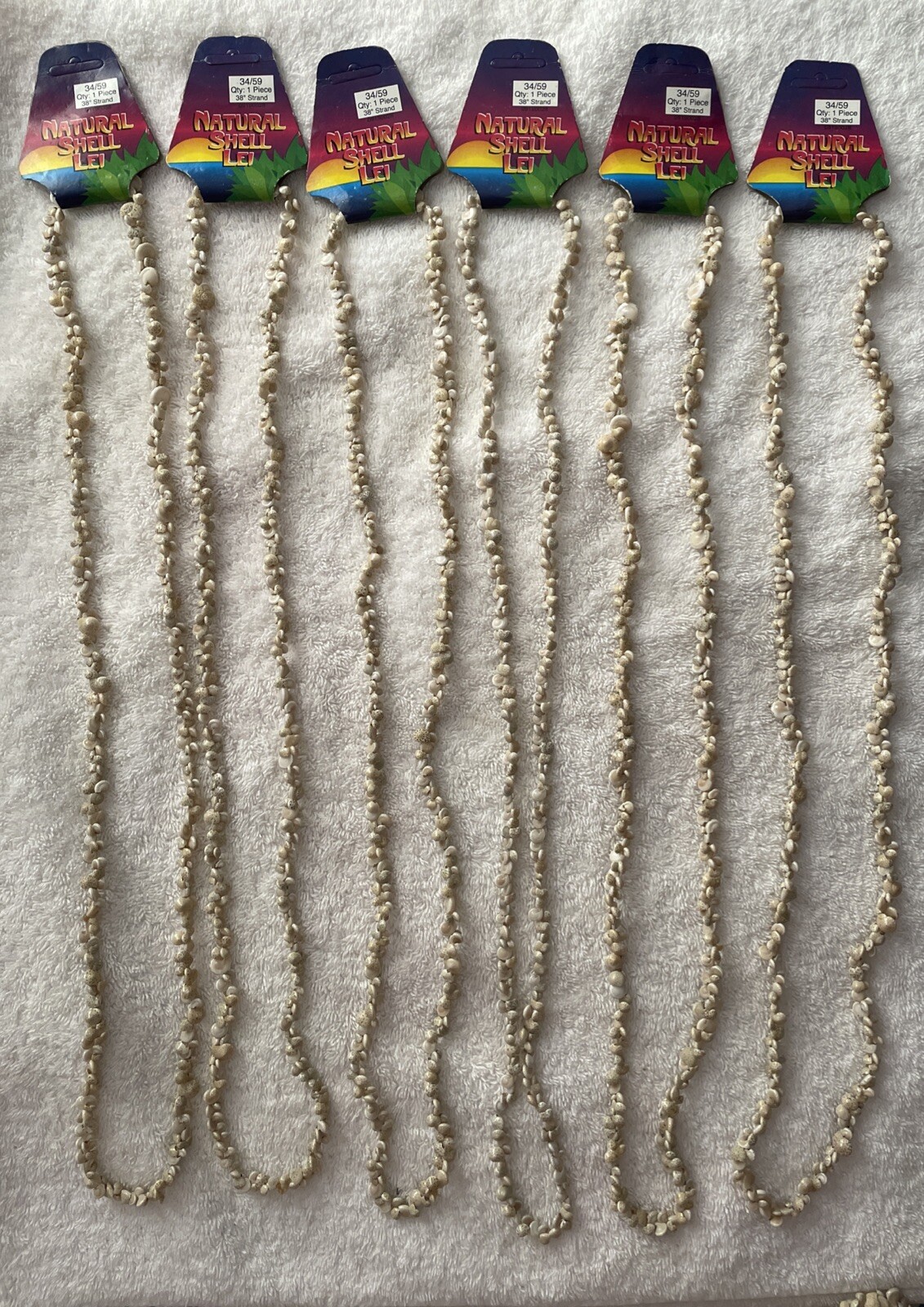 Lot Of 6 Natural Seashells Spirals Lei Necklaces-38 Inches Long-New
