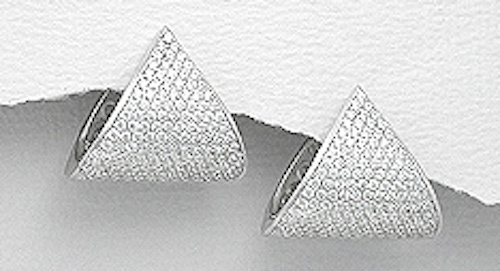 Solid Sterling Silver CZ Triangular Huggies Hoop Earrings 16mm Long 9.07g $