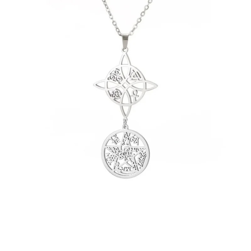 Triple Amulets Protection Necklace Featuring Witch Knot Pentagram Tetragramaton