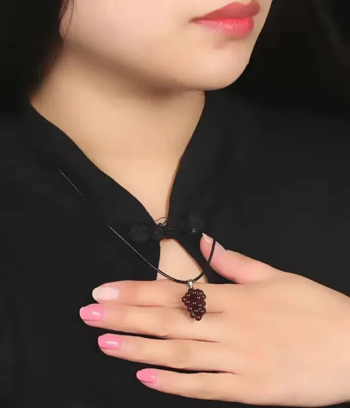 Natural Garnet Stone Grape Pendant Burgundy Gemstone Charm Necklace Handmade
