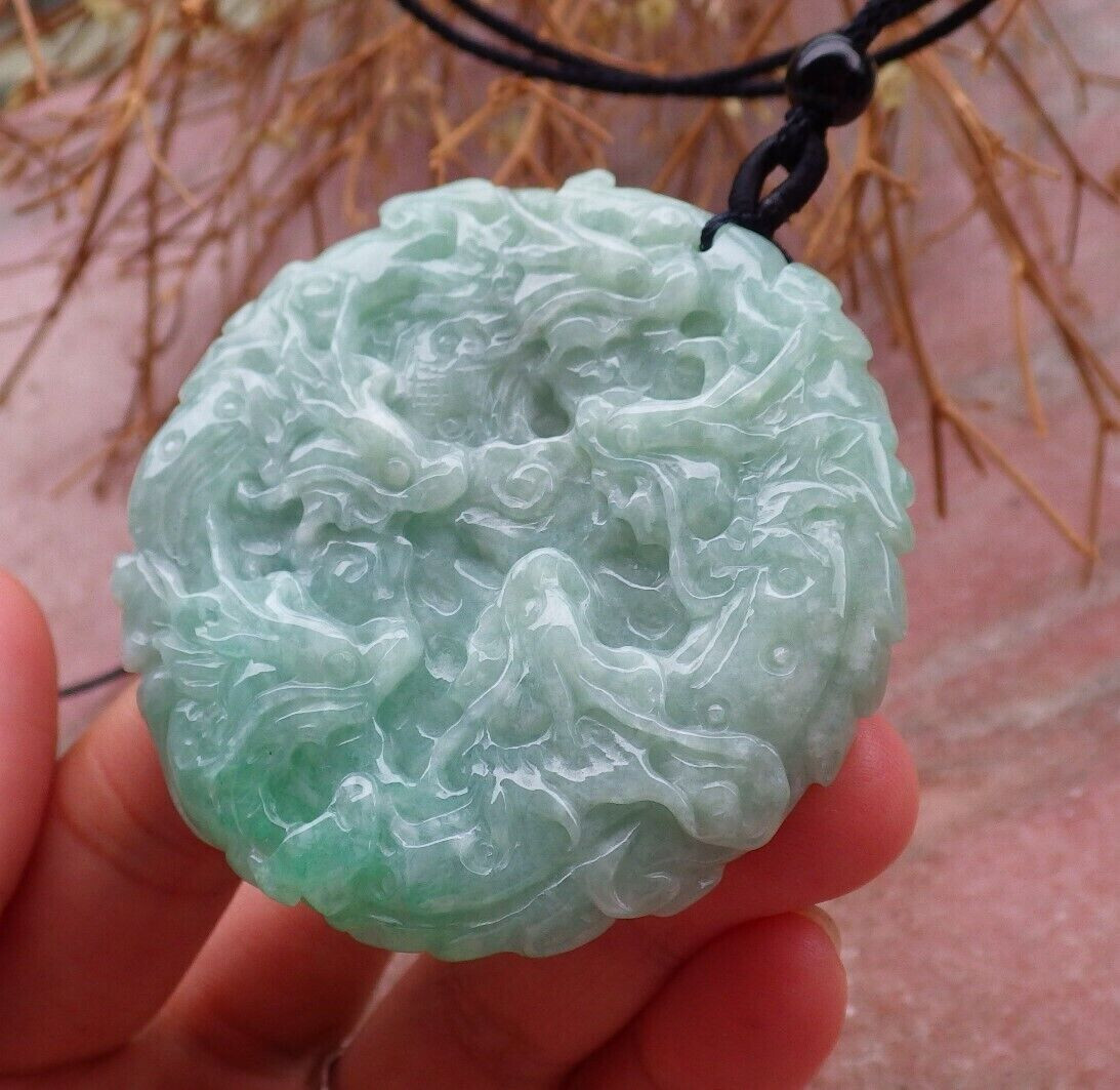 Video Certified Green Natural A JADE Jadeite Pendant 9 Dragon Circle 九龙 406982