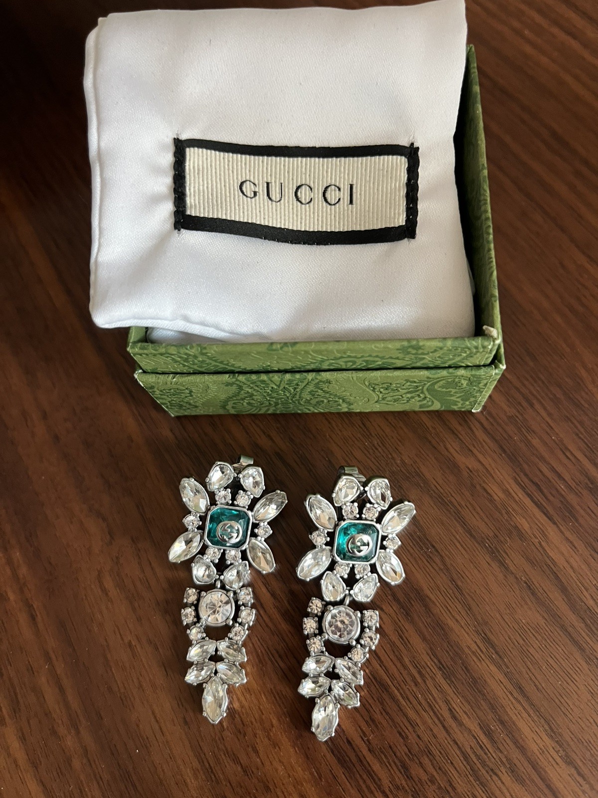 Gucci Silver Crystal Interlocking G Earrings Gucci