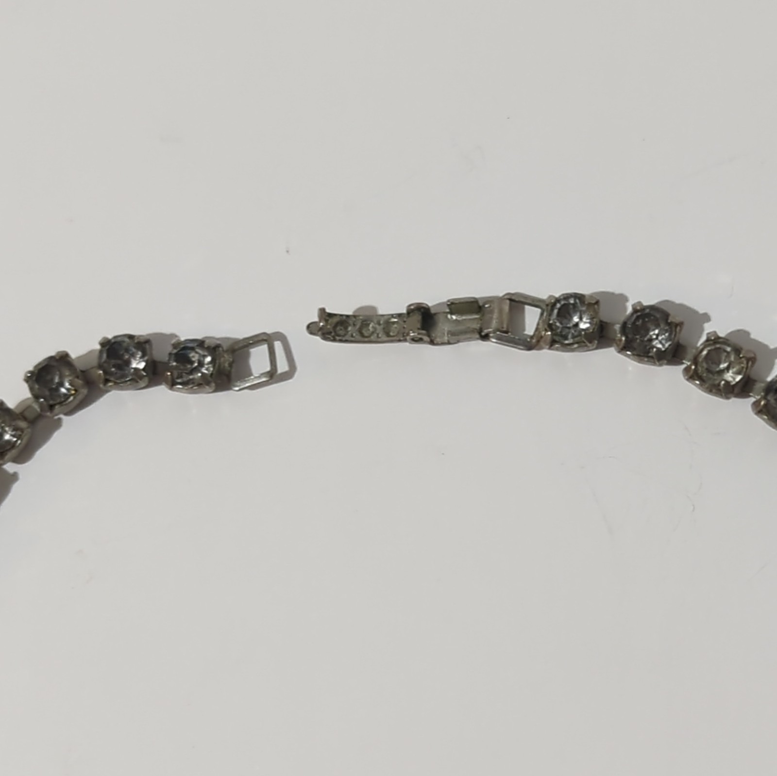 Vintage Art Deco Rhinestone Choker Necklace Silver Tone Geometric Drop Patina