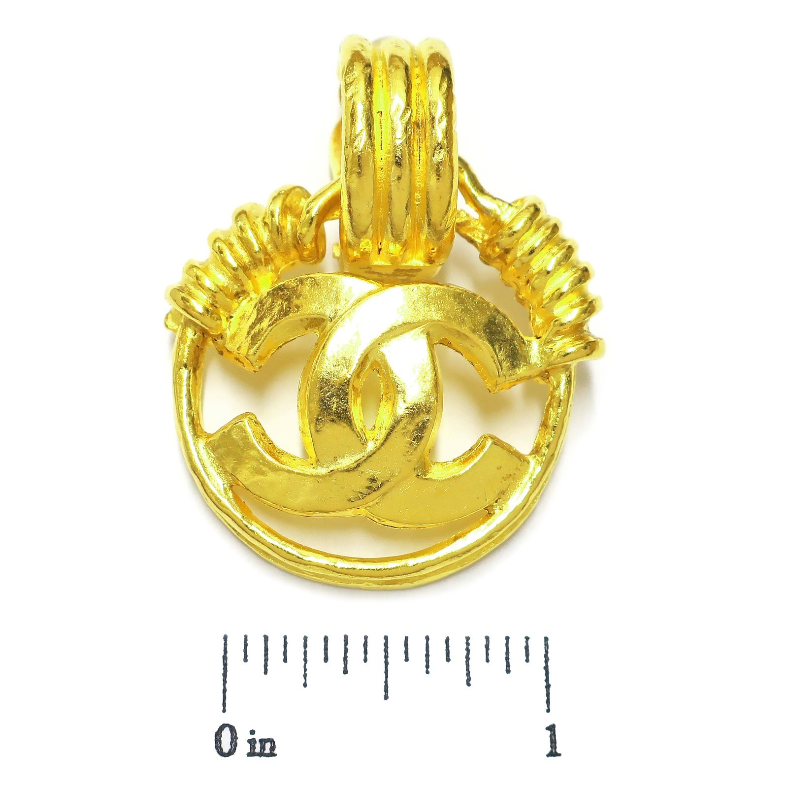 CHANEL Gold Plated CC Logos Round Swing Vintage Clip Earrings #1226c Rise-on